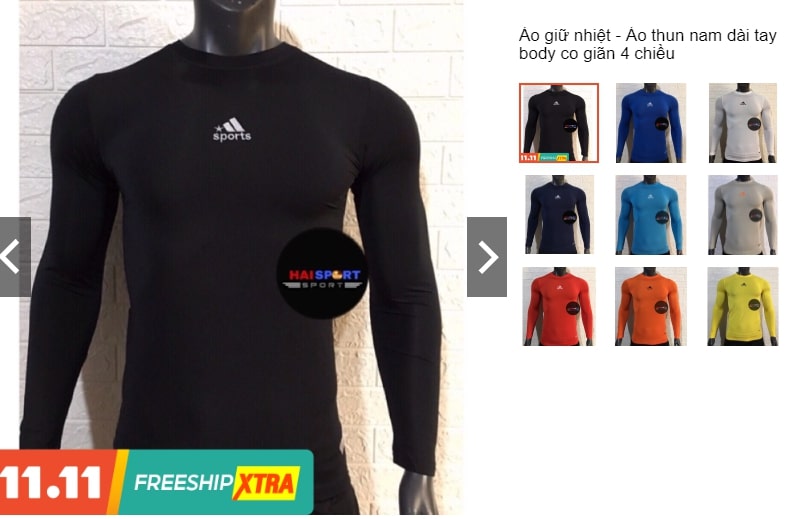 Áo giữ nhiệt nam dài tay dáng body logo Sport