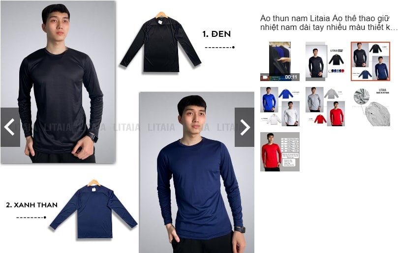 Áo thể thao giữ nhiệt nam Litaia dài tay nhiều màu
