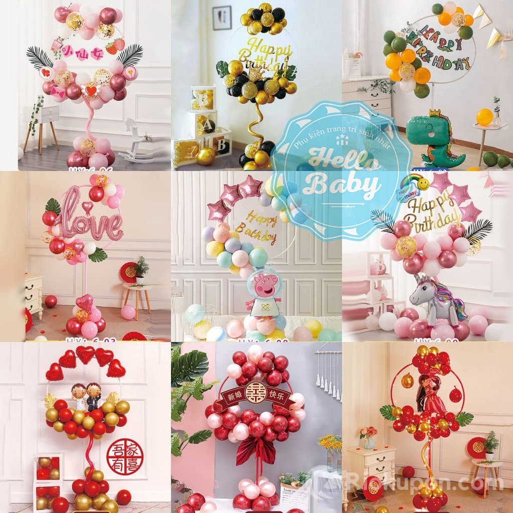 Set bóng bay trang trí tiệc sinh nhật hình trụ tròn kèm bóng bay theo chủ đề từ HelloBaby