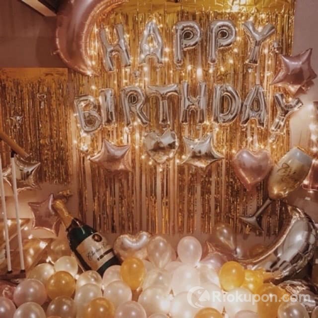 Set bóng bay trang trí tiệc sinh nhật chữ Happy Birthday kèm 50 bóng nhũ và phụ kiện bơm, băng dính