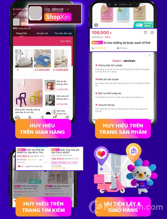 Gian hàng shop xịn Lazada trên trang tìm kiếm