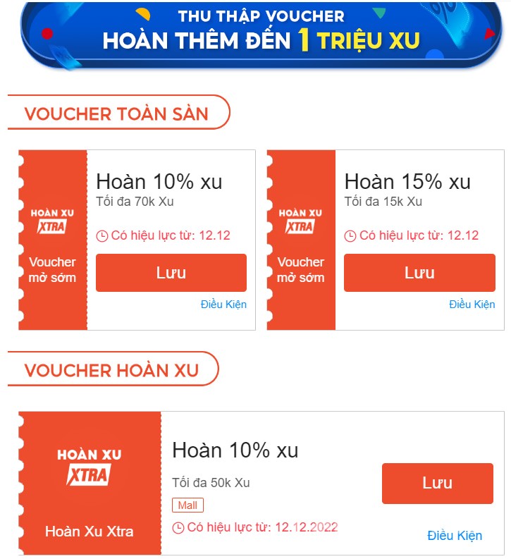 Cách thu thập voucher hoàn xu Shopee 12/12 lên đến 1 triệu