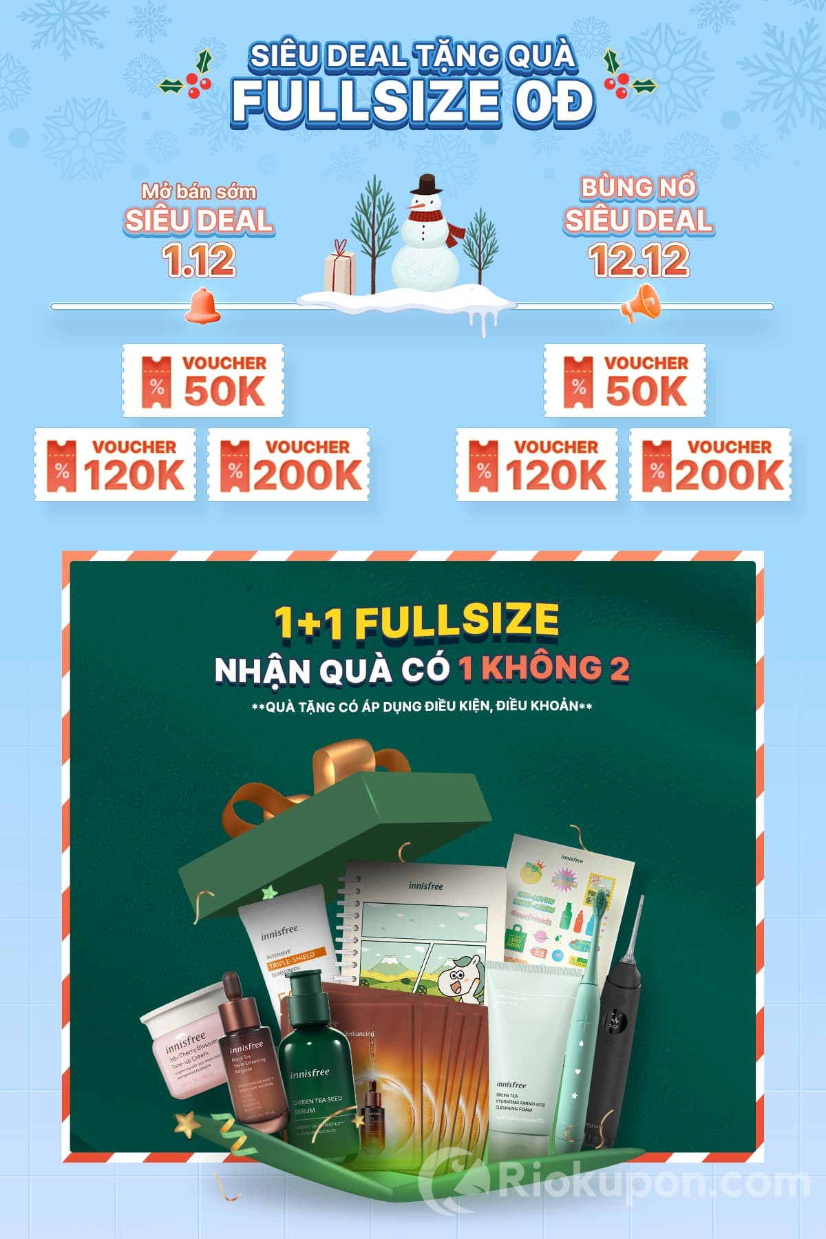 Ưu đãi Innisfree Shopee 12/12 tặng quà Fullsize 0Đ