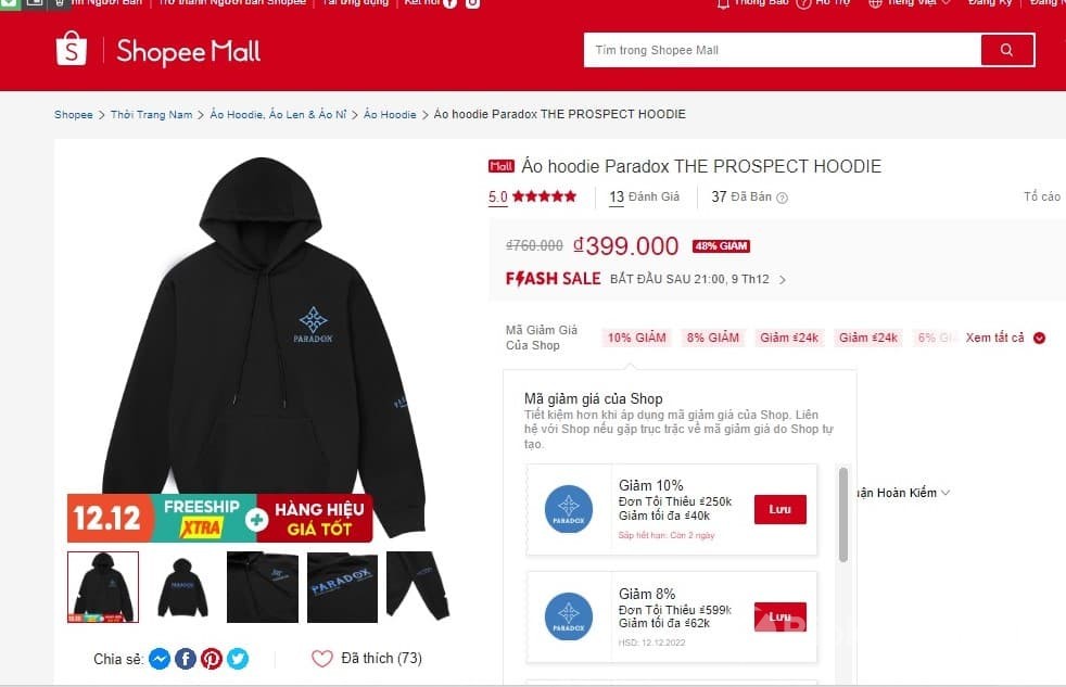 Áo hoodie nỉ dài tay Paradox chất liệu mềm ấm