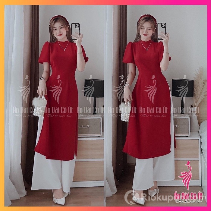 Áo dài cách tân nữ lụa tây thi tay bồng mặc lễ Tết