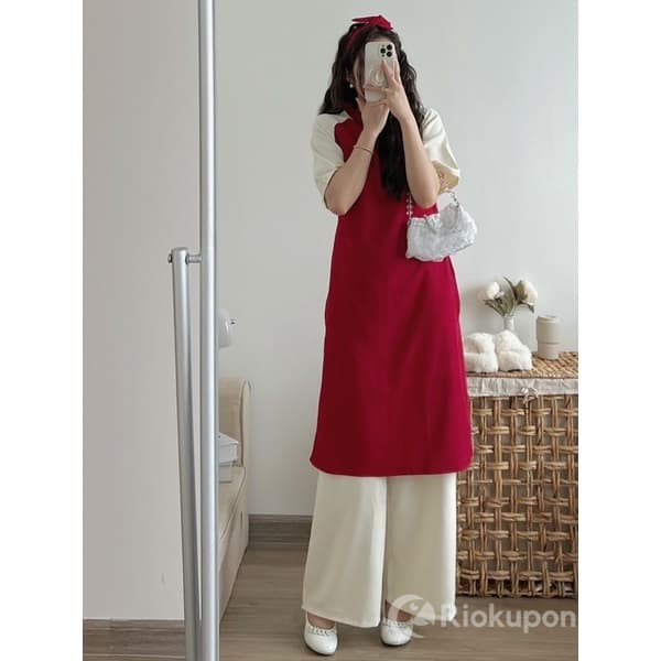 Áo dài nhung suông kèm Turban và quần 3 mảnh