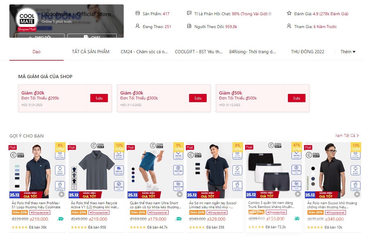 Thương hiệu CoolMate hàng hiệu giá tốt