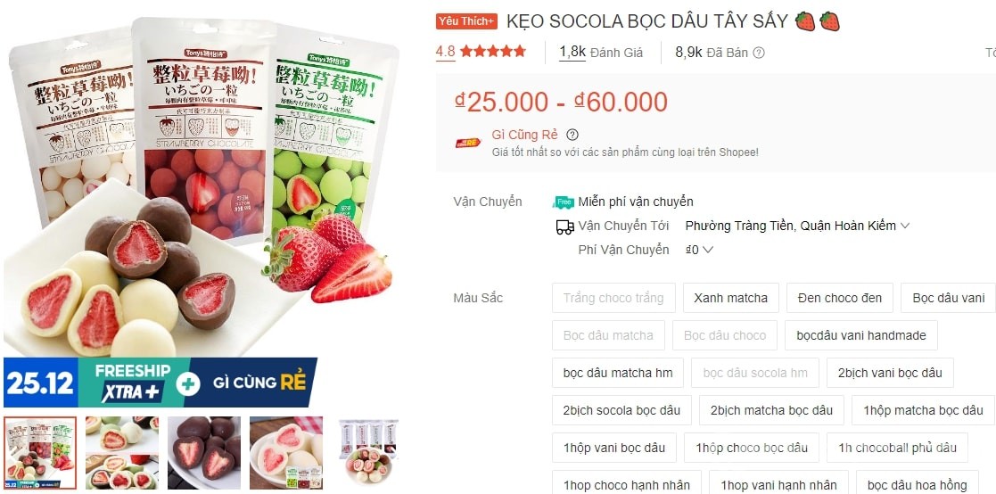 Kẹo Socola bọc Dâu tây sấy