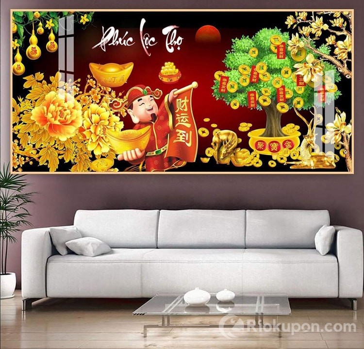 Tranh tráng gương Phúc Lộc Thọ