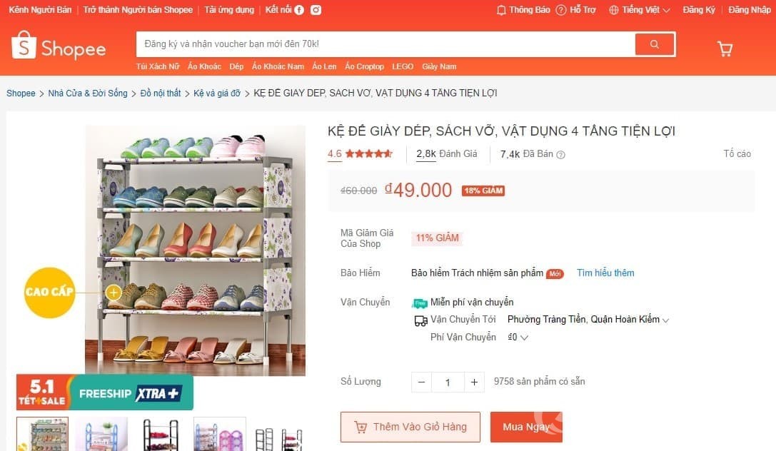 Kệ dép 4 tầng đa năng đựng giày và sách