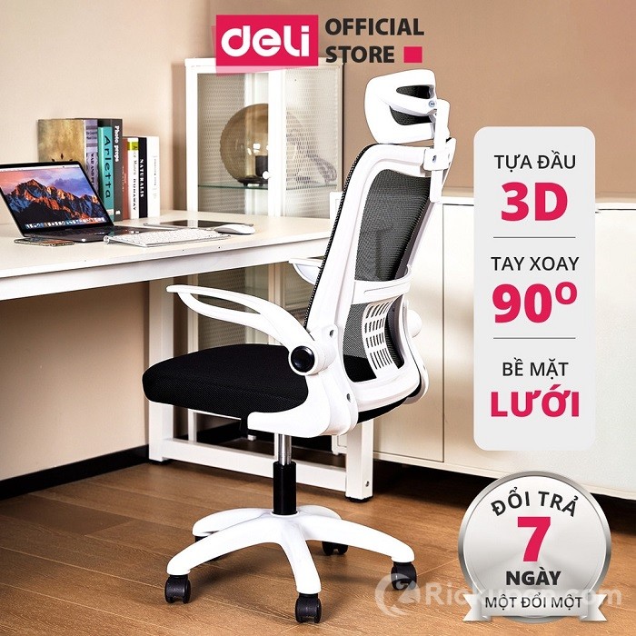 Ghế xoay văn phòng Deli chất liệu gỗ nhựa ABS vải lưới