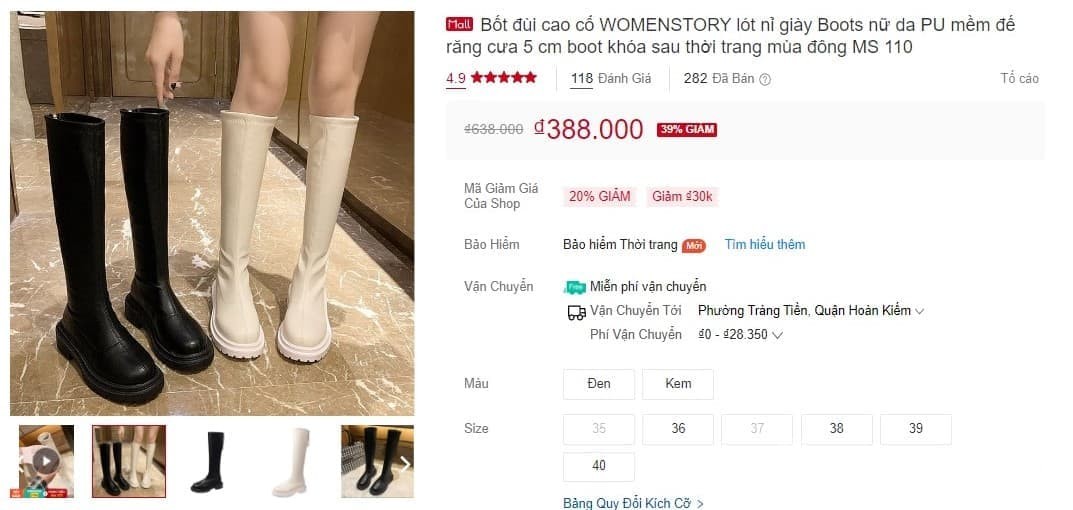 Boot nữ cổ cao tận đùi WOMENSTORY đế răng cưa màu đen
