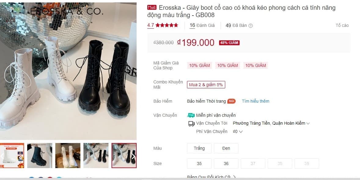 Boot nữ cổ cao Erosska màu trắng có dây thắt cá tính