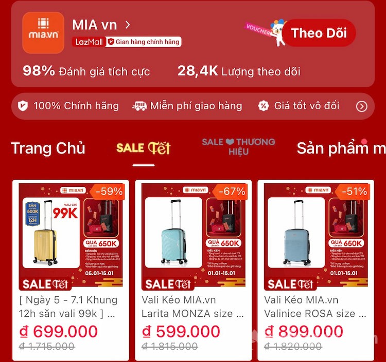 MIA.vn sale tết - Sắm vali chính hãng chỉ từ 99k tại Lazada tiệc sale bung xõa