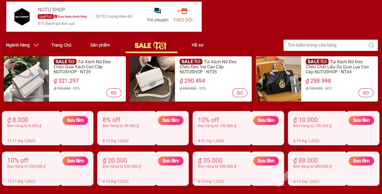Logo thương hiệu NUTU SHOP trong siêu hội thời trang Lazada