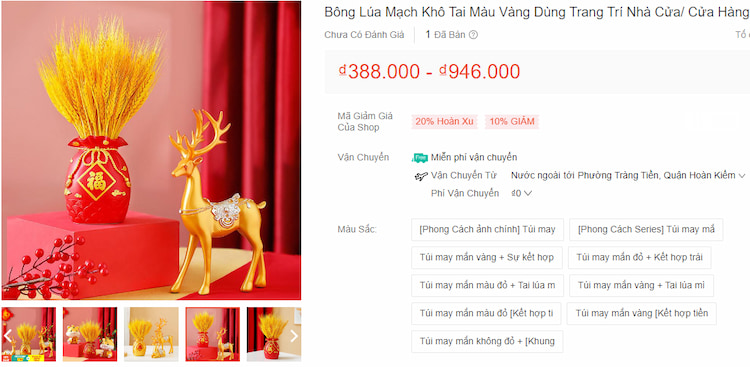 Giỏ bông lúa mạch khô vàng tài lộc Tết