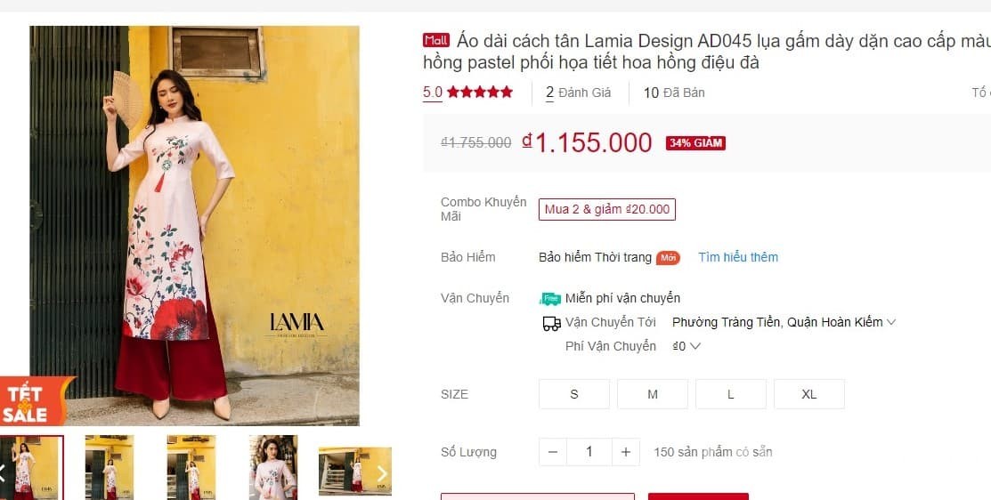 Áo dài cách tân Lamia Design AD045 chất lụa gấm màu hồng pastel họa tiết hoa hồng