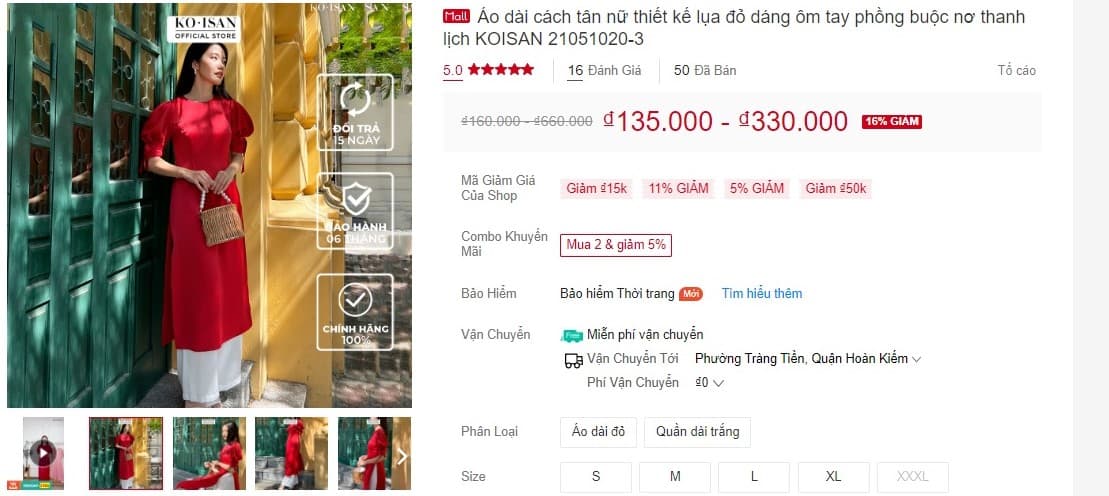 Áo dài cách tân Giian GAD487 Tết 2023 thêu hoa tay loe màu đỏ trắng