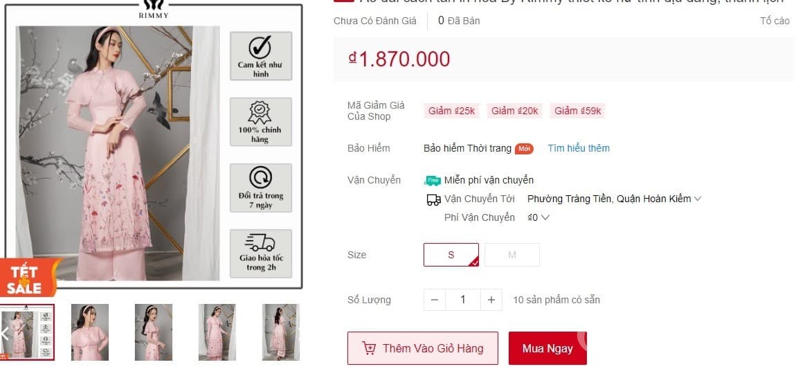 Áo dài cách tân By Rimmy in hoa nhí chất lụa màu hồng nhạt