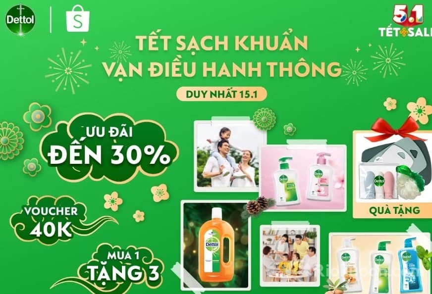 Một số sản phẩm Dettol trong chương trình sale tết với voucher