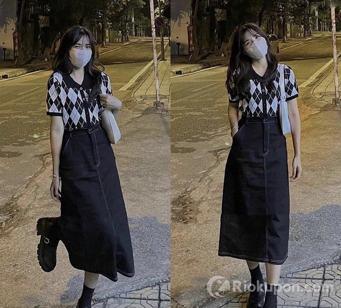 Chân váy dài Midi Jean Kyubi dáng chữ A cài lưng