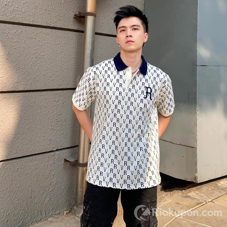 Áo polo nam Magu Monogram cotton Revvour họa tiết in chìm bền