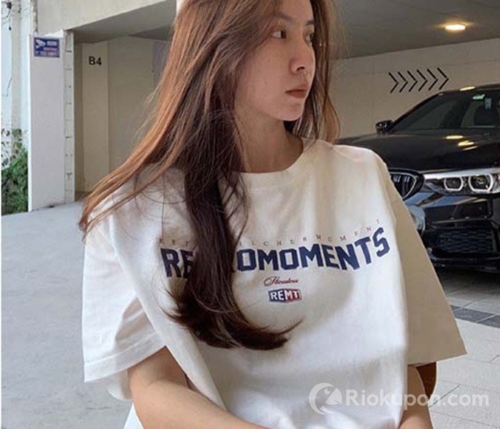 Áo thun cotton Choki cổ tròn in chữ Retromoments MS97524