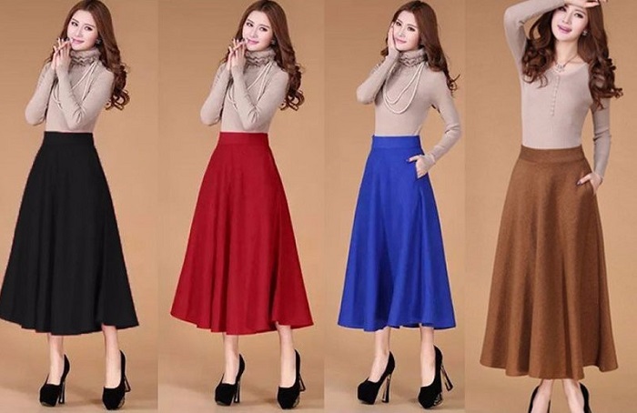 Chân váy xòe dài dáng tiểu thư D7