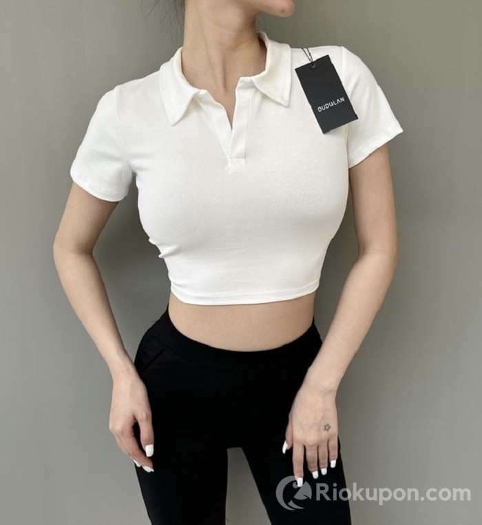 Áo thun croptop tay ngắn cổ polo Dudulan A07