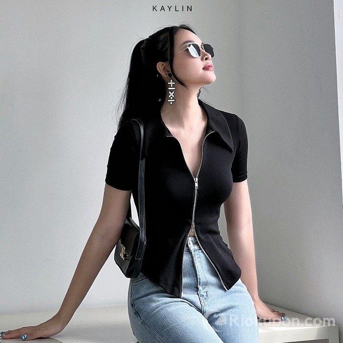 Cách đánh áo thun croptop ôm có cổ và dây kéo 2 đầu N1770 lên da