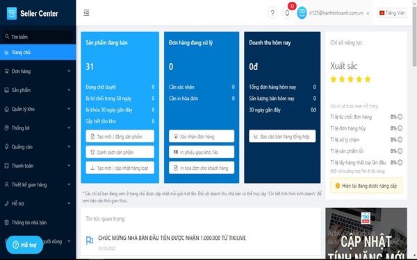 Các tính năng quản lý trên Seller Center Tiki