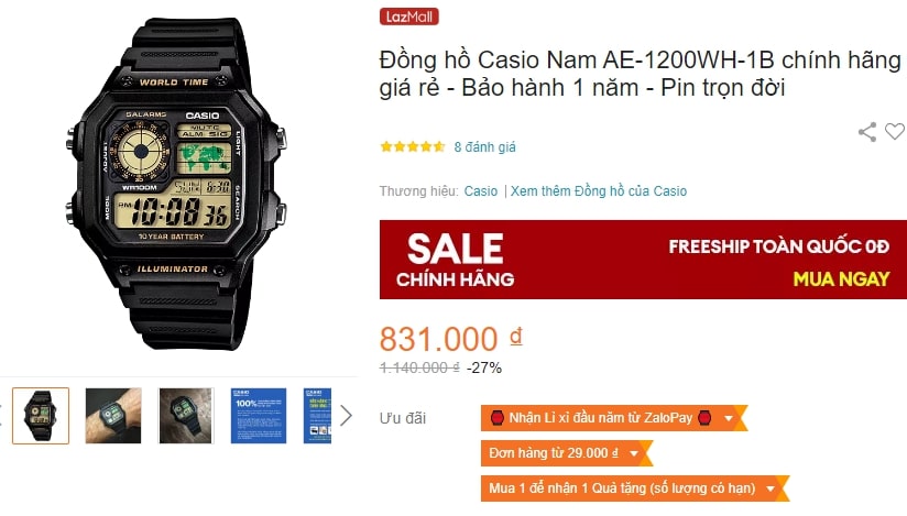 Đồng hồ nam Casio AE-1200WH-1B màu đen