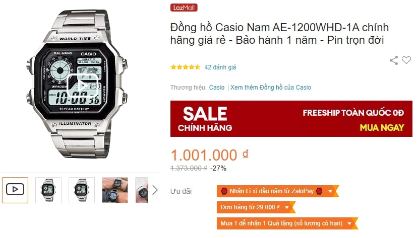 Đồng hồ nam Casio AE-1200WHD-1A màu đen