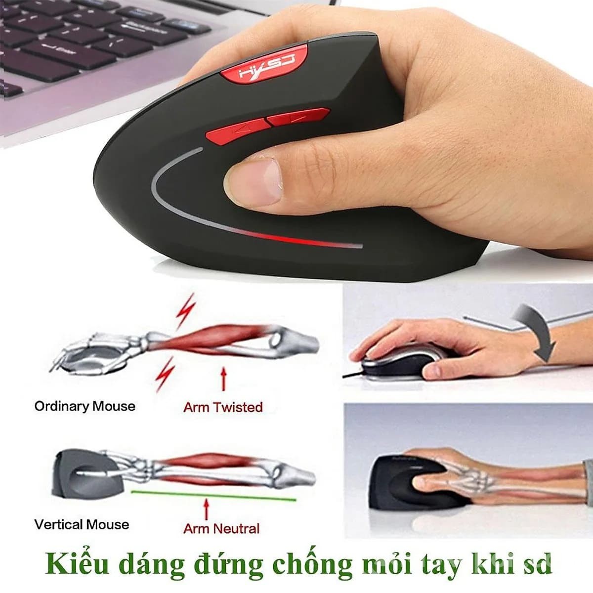 Chuột đứng HXSJ T24 thiết kế đơn giản, bo tròn