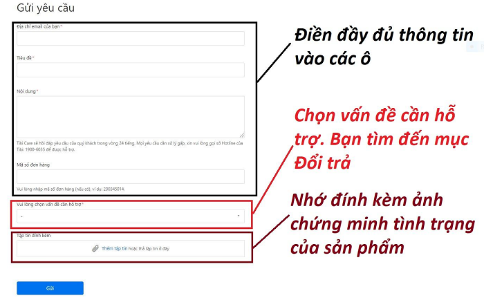 Bước 1 đăng ký đổi trả Tiki