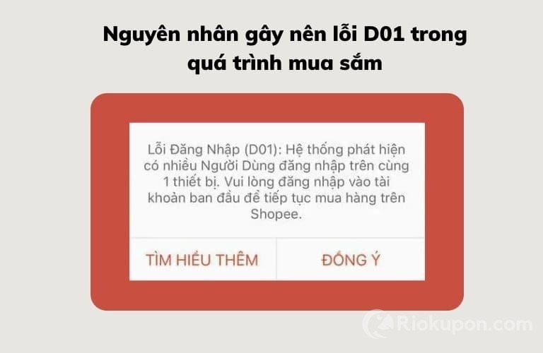 Màn hình thông báo lỗi D01 trên Shopee khi thanh toán