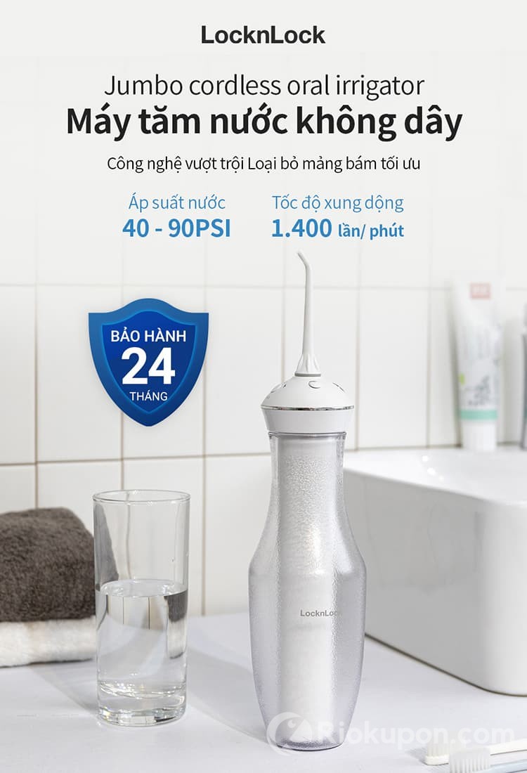 Máy tăm nước Lock&Lock ENR126WHT không dây với 4 chế độ