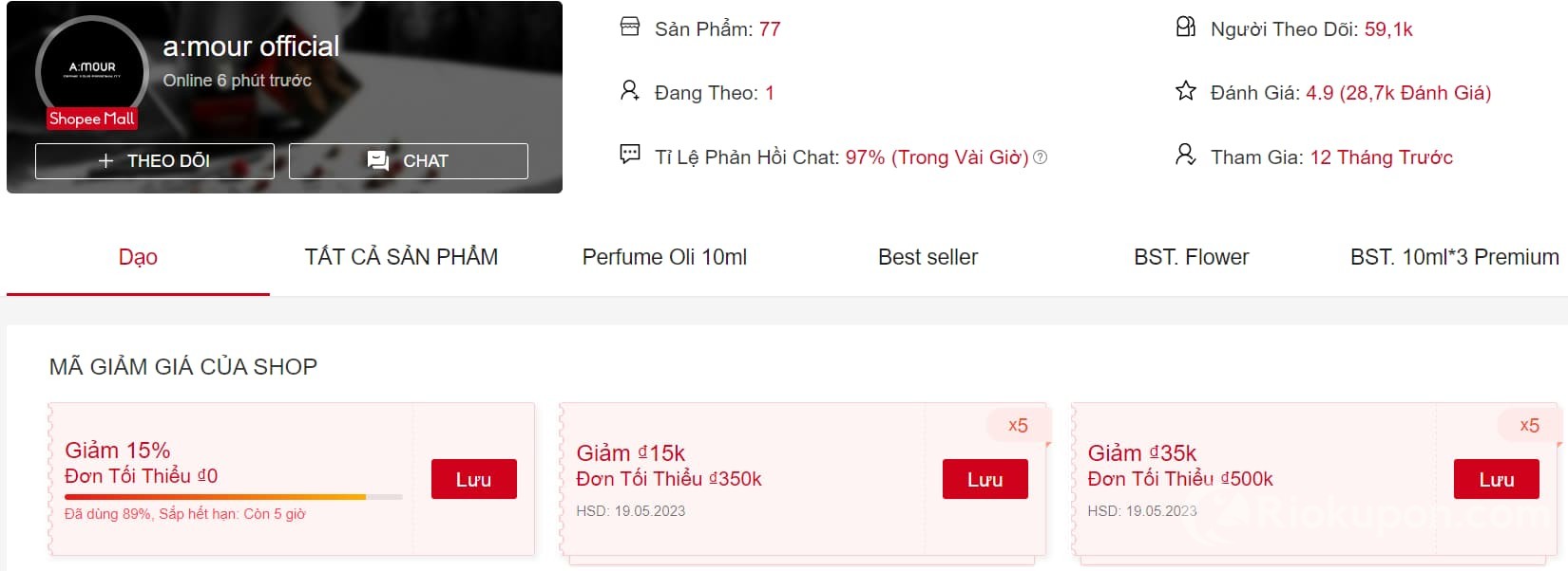 Shop A:mour official nước hoa chính hãng