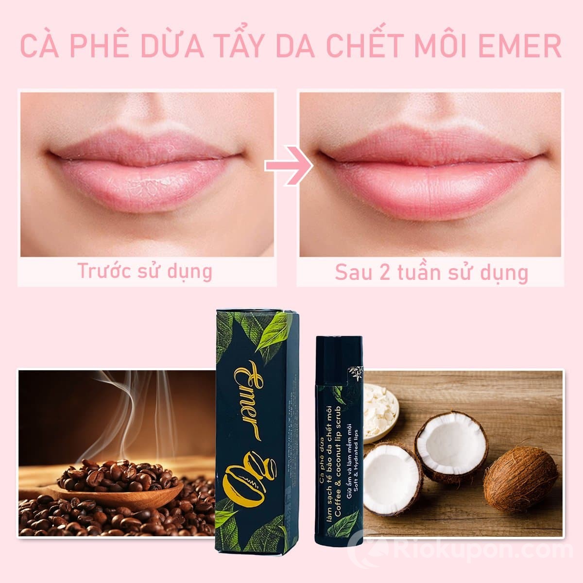 Tẩy da chết môi Emer chiết xuất cà phê và dừa