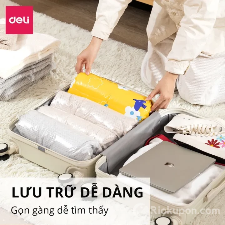 Túi hút chân không dạng cuộn Deli tiết kiệm diện tích vali