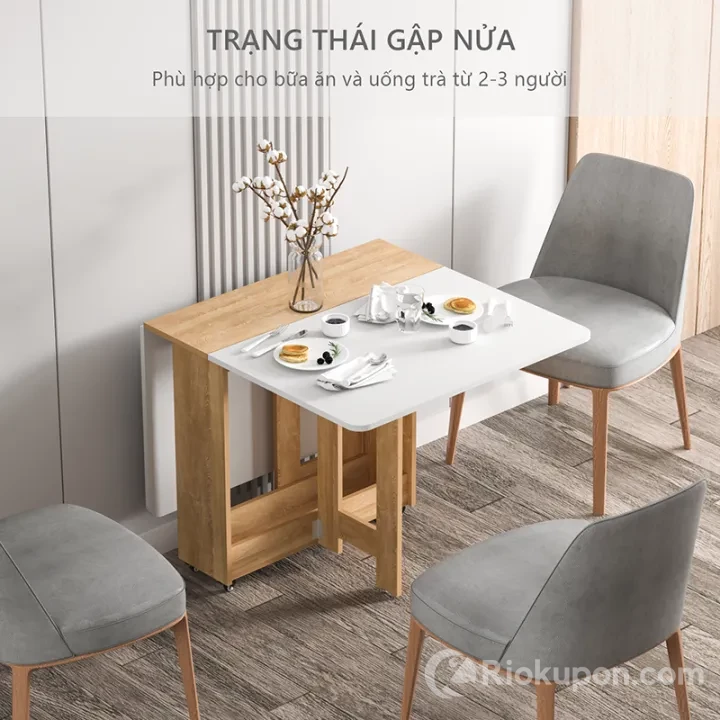 Bàn ăn thông minh gấp gọn có bánh xe di chuyển dễ dàng