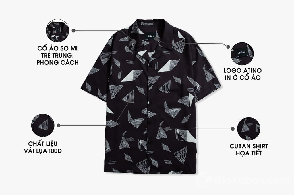 Áo sơ mi cuban Atino chất lụa 100D, cổ áo độc đáo