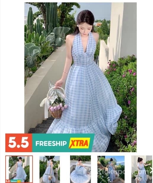 Đầm hoa 2 dây ngắn tay chất liệu cotton