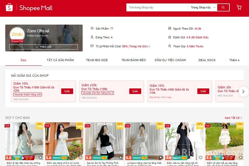 Zomi Official shop váy thiết kế trên Shopee