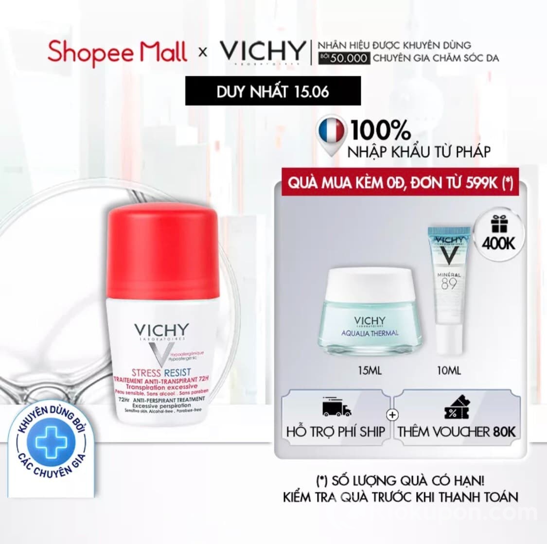 Lăn khô Vichy Détranspirant Intensif dưới cánh tay