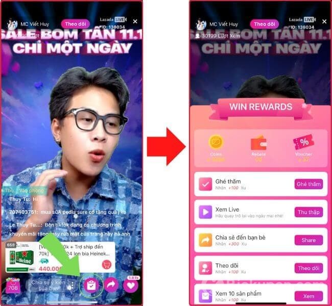 Cách xem livestream trên Lazada để nhận xu