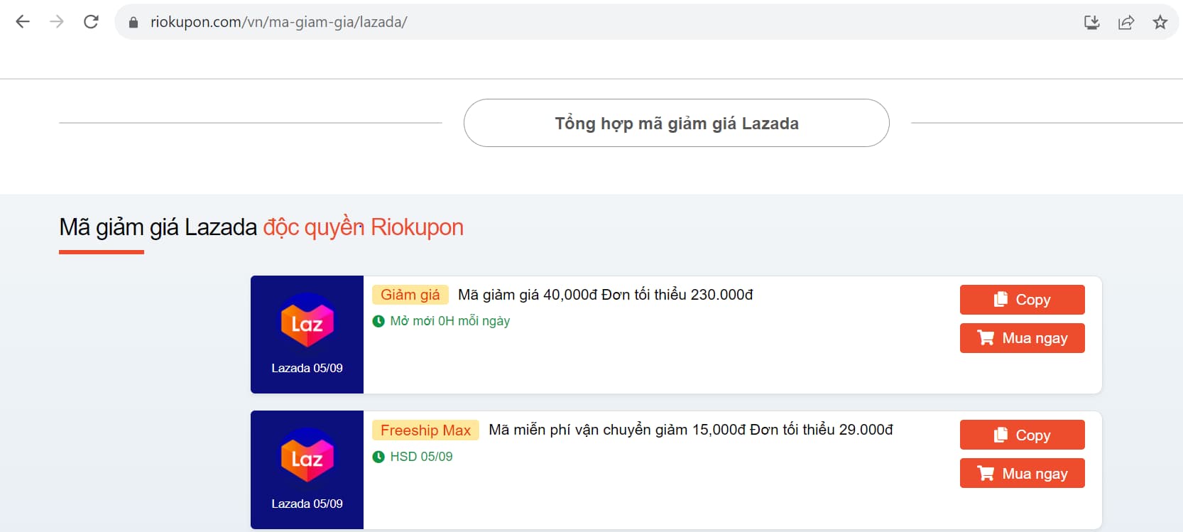 Quy trình sưu tầm mã freeship Lazada trên Riokupon