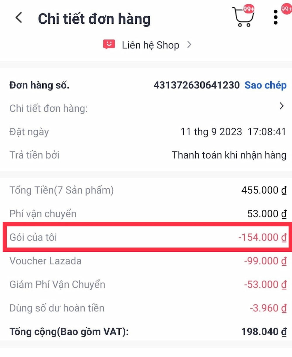 Giao diện chọn gói iChoice Lazada trên ứng dụng