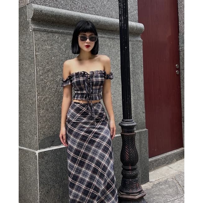 Set áo và chân váy caro Retro cá tính