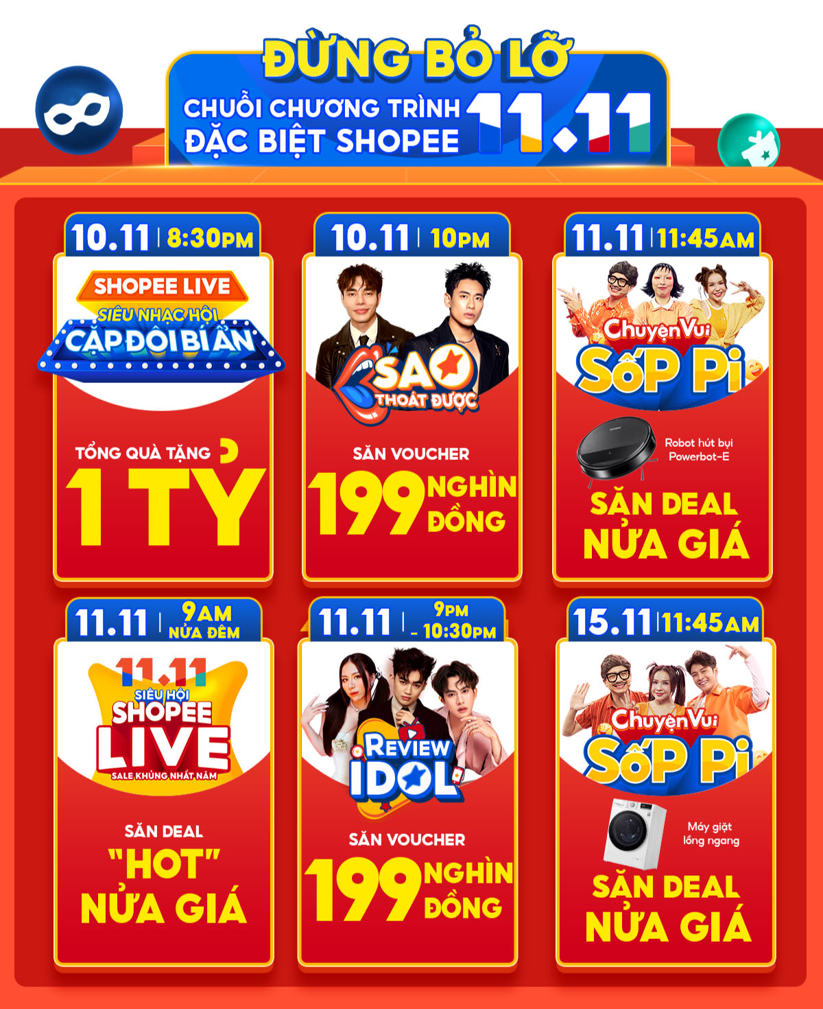 Lịch trình Shopee Live 11.11
